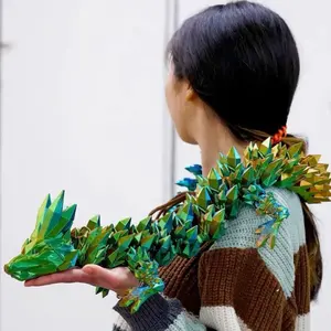3D Printed Crystal Dragon Toy in 24”, 33”, 60”Sizes Flexible Joints Vivid Colors Perfect Home Office Decor Creative Gift