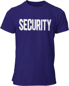 Security T-Shirt Front Back Print Men's Tee Staff Event Shirt (Navy & White)