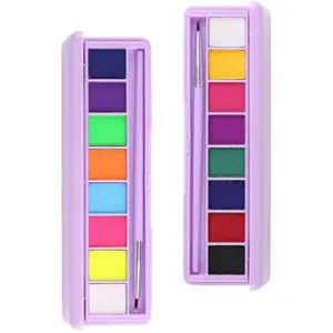 16 Colors Water Activated Eyeliner Palette,Neon Face Paint,Fluorescent Bright Rainbow Colorful Body Paint Makeup,Matte and UV Blacklight Graphic Eyeliner,With Eyeliner Brush springtok