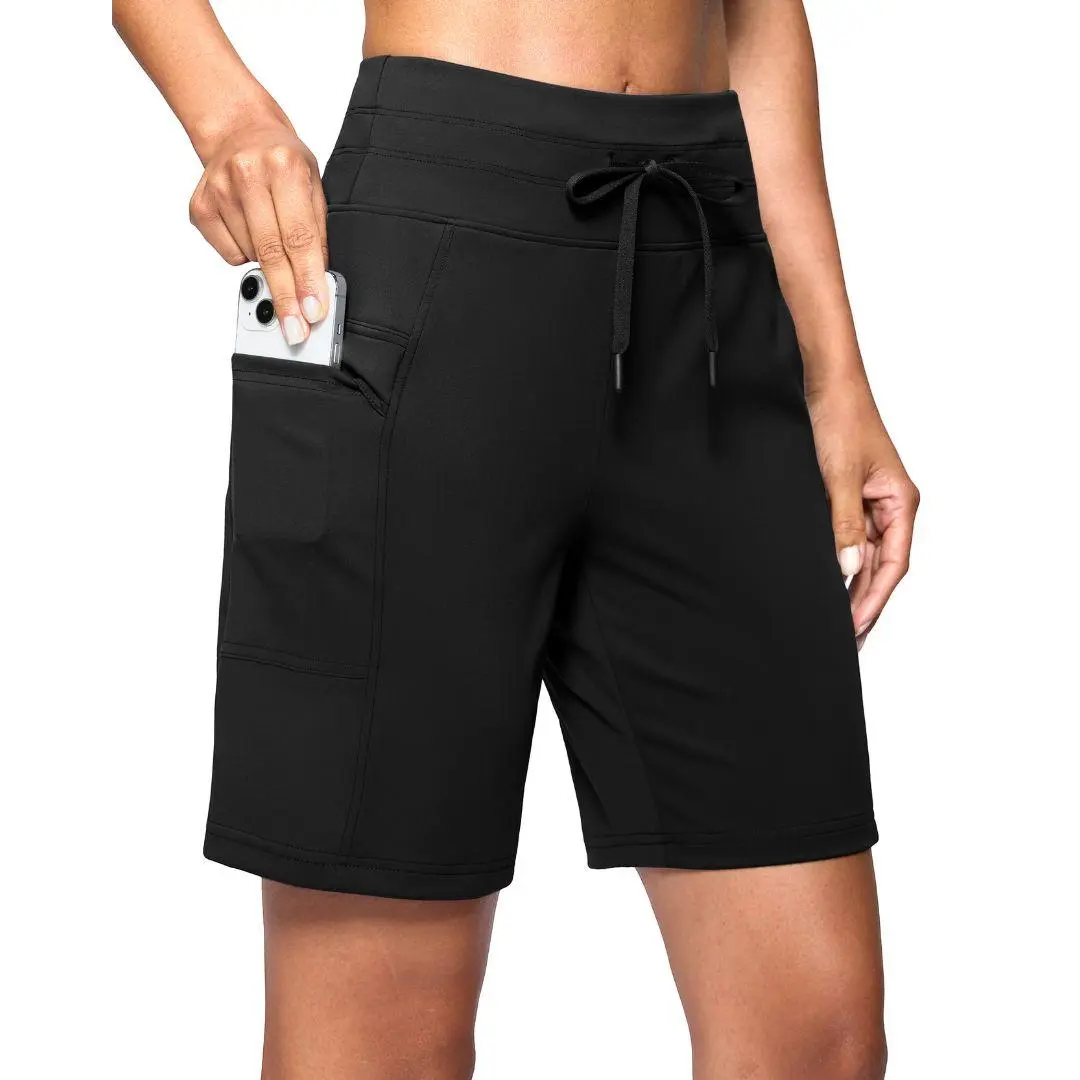 G Gradual Women's 7" High Waisted Anti-Chafing Athletic Stretch Shorts, Elastic Breathable Plain Color Running Light Bermuda Shorts with Side Pockets for Workout, Casual, Anti-Chafing Women's Sports Shorts, Athletic Stretch Women's Sports Shorts