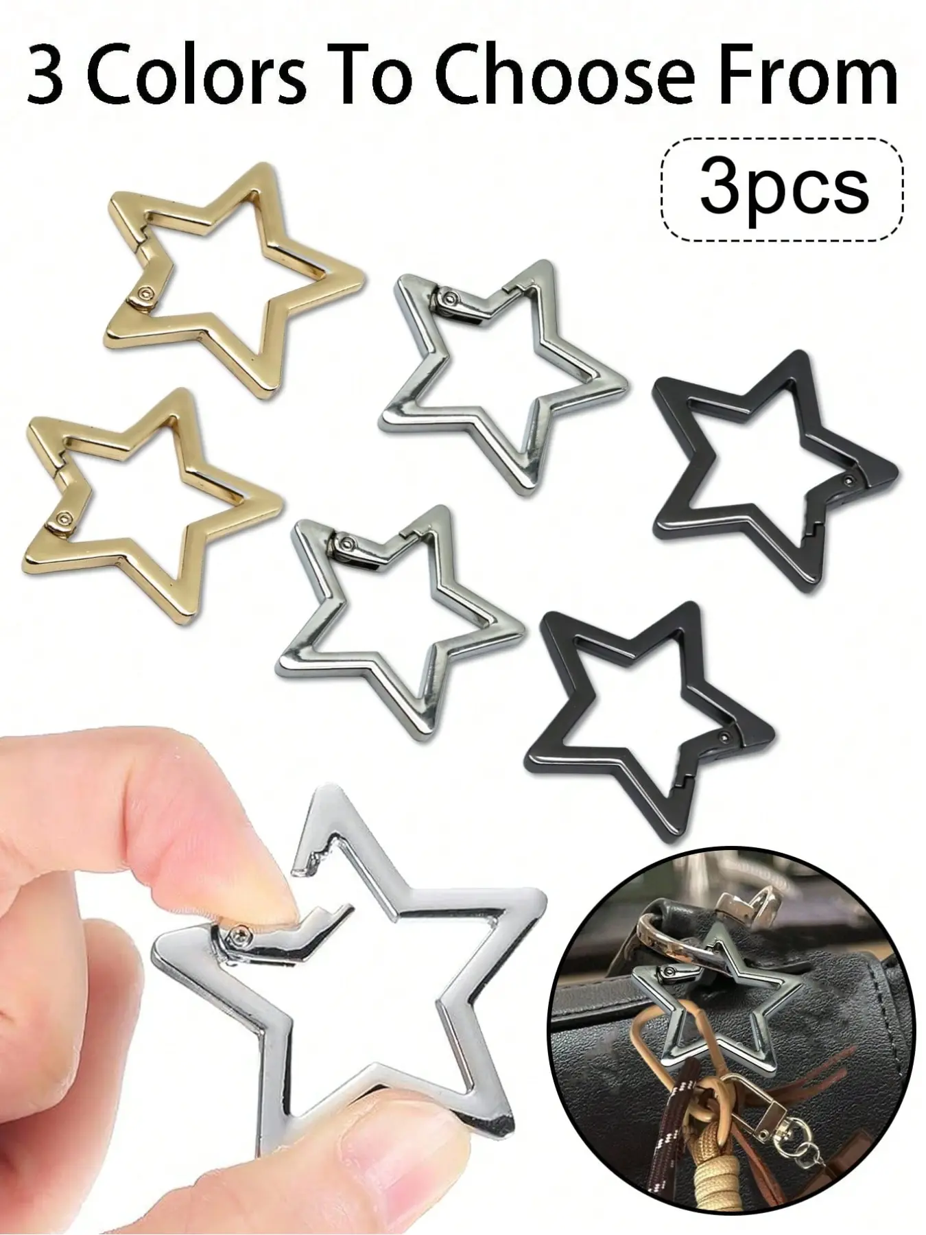 Metal star-shaped spring buckle, O-ring can open handbag waist belt buckle connector, outdoor camping and hiking accessories, DIY bag accessories, phone case pendant, car key connector buckle, Bag Charms, Handbag Accessory, Purse Accessories