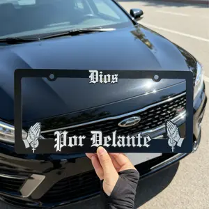 Dios Por Delante License Plate Frame Funny Auto Accessory Stainless Steel Bracket with Screws for Women Men 6x12 Inch