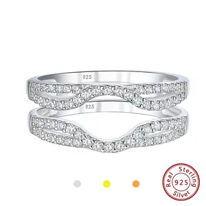 Solid 925 Sterling Silver Hollow Wedding Rings Enhancer For Women Round White AAAAA CZ Infinity Wrap Guard Band Jewelry BR0909_BAND/Y/R #Love Story