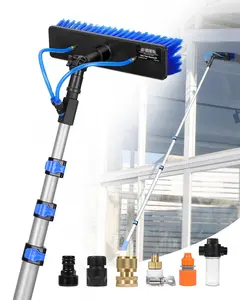 Water Fed Pole Cleaning Kit, 12-Foot Telescoping Pole For Solar Panels And Windows, 180° Rotatable Brush Head, High Reach Cleaning System With Quick-Connect Fittings, Lightweight Aluminum Construction, Durable Extension Heads