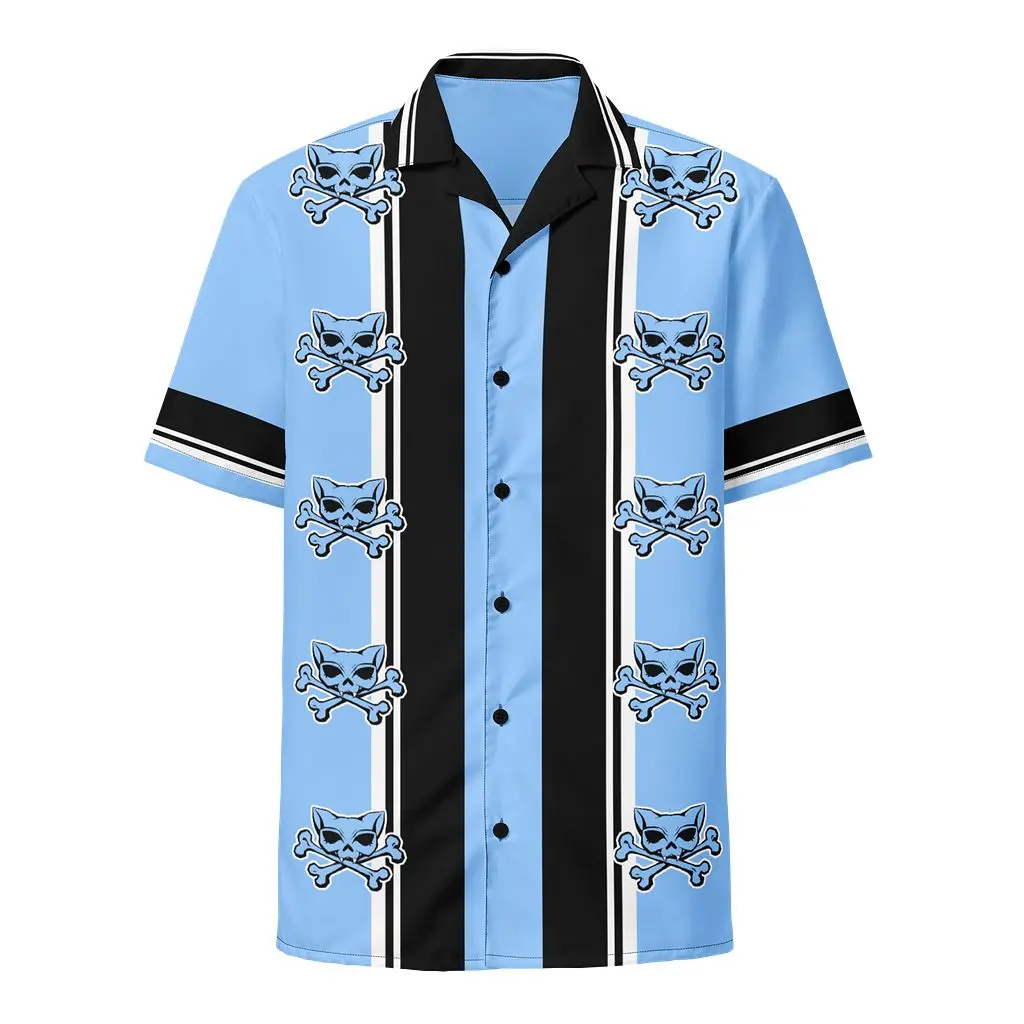 Light Blue Kat Skull Bowling Shirt