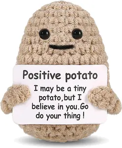 Mini Funny Positive Potato 3 Inch Knitted Doll with Card for Cheer Up Gifts & Party Decorations - Cute Crochet Doll for Women, Men, Mom, Dad, Friend