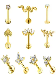 20g Threadless Push-Back Stud Earrings, Small Cz Flat Back Design, Suitable for Cartilage, Lobe, Women Conch Jewelry, Fashion Cubic Zirconia Ear Piercing Accessory, Non Tarnish Jewelry