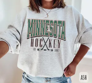[SALE UP TO 49%] Vintage Minnesota Hockey Crewneck Sweatshirt, Retro Minnesota Ice Hockey Merch Crewneck for Men and Women, Minneapolis Hockey Shirt