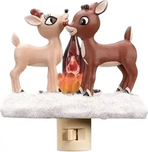 2026 Christmas Reindeer Nightlight Christmas Lights: Reindeer Night Light  Plug into Wall Cute Holiday Design - LED Campfire Lamp Christmas Decoration for Bedroom Living Room Kids Room,Christmas Decor,Gift