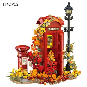 1142pcs Vintage Red Telephone Booth Building Set, Building Blocks, with LED Lighting, Creative Phone Booth for Office and Home, Adult Collector's Decorative Ornament, Phone Booth Desktop Decoration, Mailbox and Street Lamp, Vintage Decor for Ho