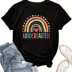 Kindergarten Teacher Shirts for Men and Women Kindergarten Rainbow Graphic T-Shirt Inspirational Teaching Gift Tops Cotton Fabric rainbow  outfits