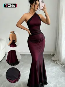 Sexy Mesh Sheer Off-Shoulder Long Tail Dress for Women, Fit, Party Design, European and American Style, Elegant Formal Evening Gown