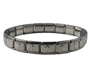 Puffy Cross Italian Charm Bracelet 18 Links 9mm