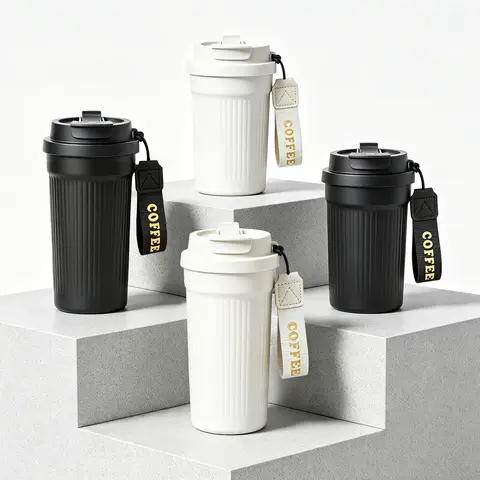 Stainless Steel Modern Thermal Tumbler - 350ml(13oz) Leak-Proof Vacuum Insulated Flask with Strap, Portable Travel Cup for Adults' Office-to-Outdoor Use, Kitchenware Drinkware for Hot & Cold Drinks