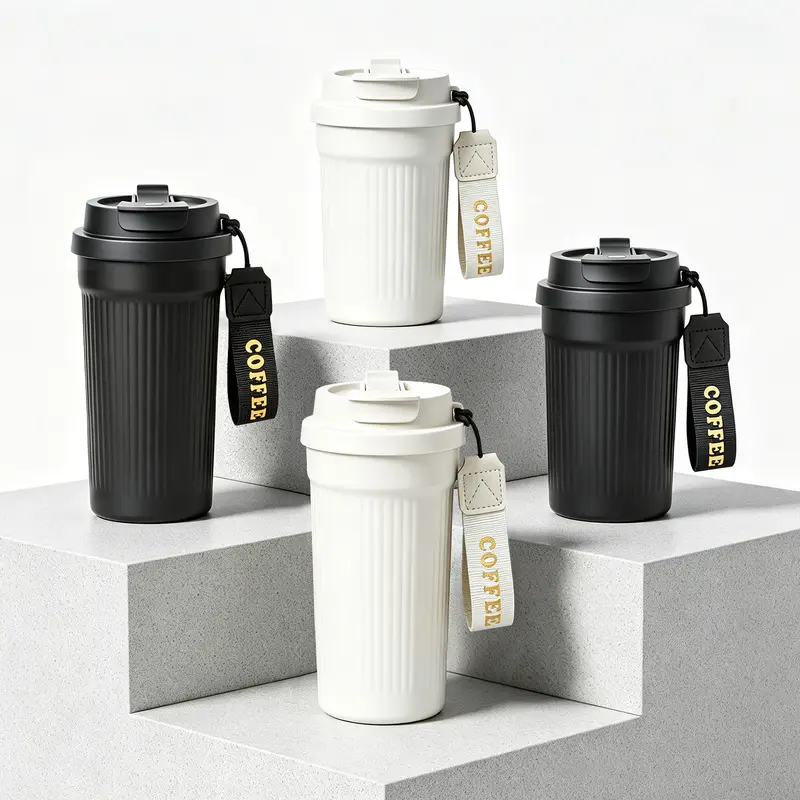 Stainless Steel Modern Thermal Tumbler - 350ml(13oz) Leak-Proof Vacuum Insulated Flask with Strap, Portable Travel Cup for Adults' Office-to-Outdoor Use, Kitchenware Drinkware for Hot & Cold Drinks