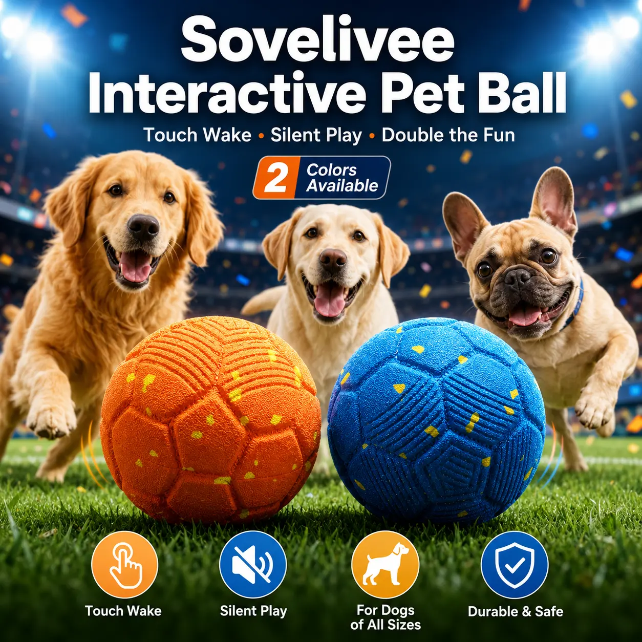 Sovelivee Dog toySmart Interactive Soccer Ball -Automatic Rolling & Self-Play Moving Toy, 2026 SoccerFest Edition, USB Rechargeable, Durable, for Dogs andCats - Your Loyal Brave Guardian That Guards Their FunWhile You' re Away squeaky, Ball Toy Balls, Int