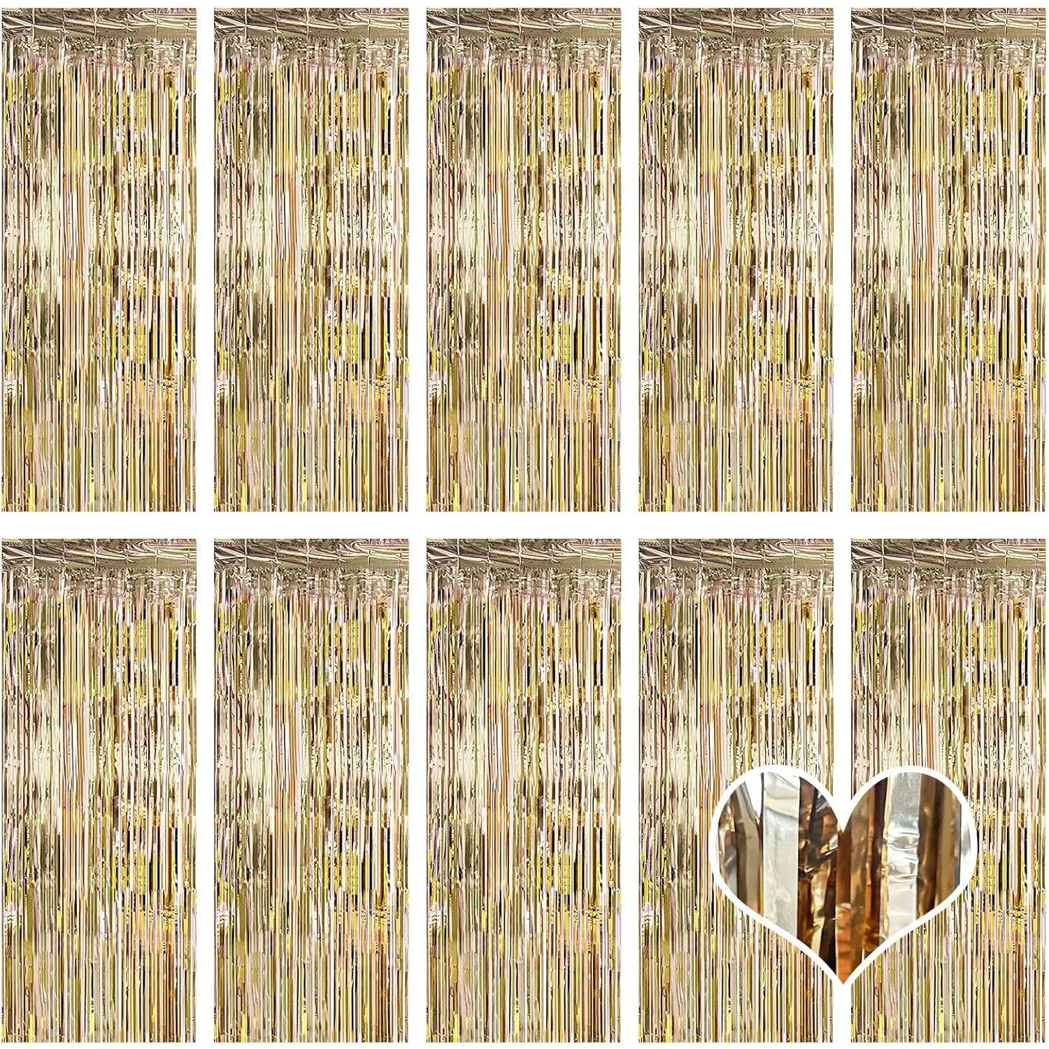 10 Pack Champagne  Backdrop Curtain 3.2ft x 8.2ft Metallic Tinsel Foil Fringe Curtains Photo Booth Background for Birthday Party Decoration Engagement Wedding Christmas Decor (Champagne )
