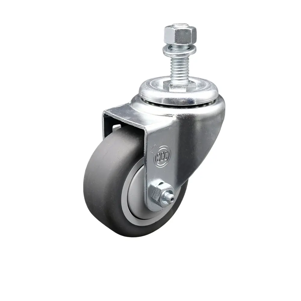 Service Caster SCC-SSTS20S314-TPRB-M1215 Stainless Steel Thermoplastic Rubber Swivel Threaded Stem Caster - 3 x 1.25 in. Gray Wheel & 12 mm Metric Stem - 210 lbs Capacity per Caster