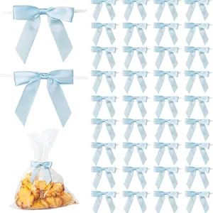 50pcs/set sky Blue Color Twist Tie Bows, Satin Ribbon Bows for Gift Wrapping, Treat Bags, Cake Decorating, Parties & Weddings, party decoration，party supplies，Event Supplies