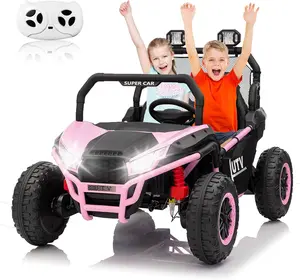 【Christmas Gift】Pink 24V 2 Seater Ride On UTV Kids Electric Car With Remote Control Bluetooth Music Led Lights Spring Suspension And Wide Seats Pink