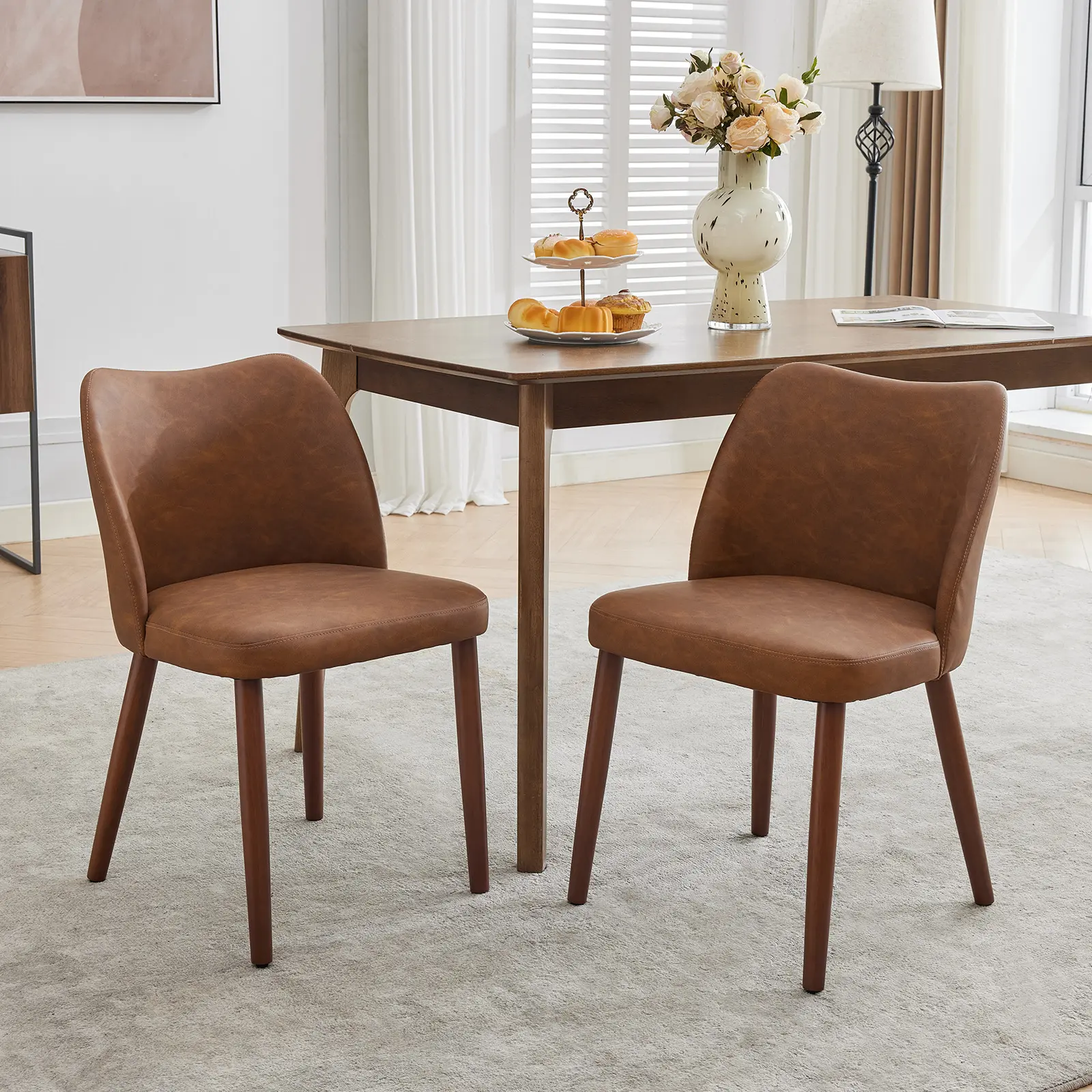 2-Piece Modern Wingback Upholstered Dining Chairs - Linen Fabric, Cushioned Seats, Thick Padded Cushions, Sturdy Wood Legs for Living Room