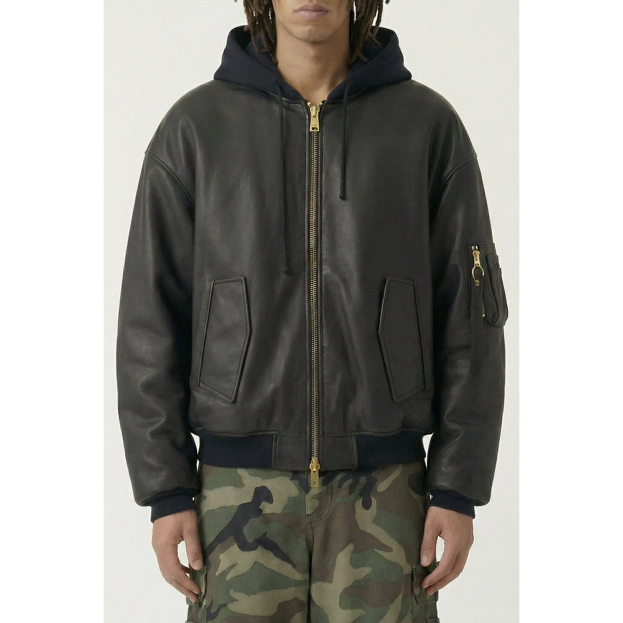 Vetements Leather Bomber with Attached Hood