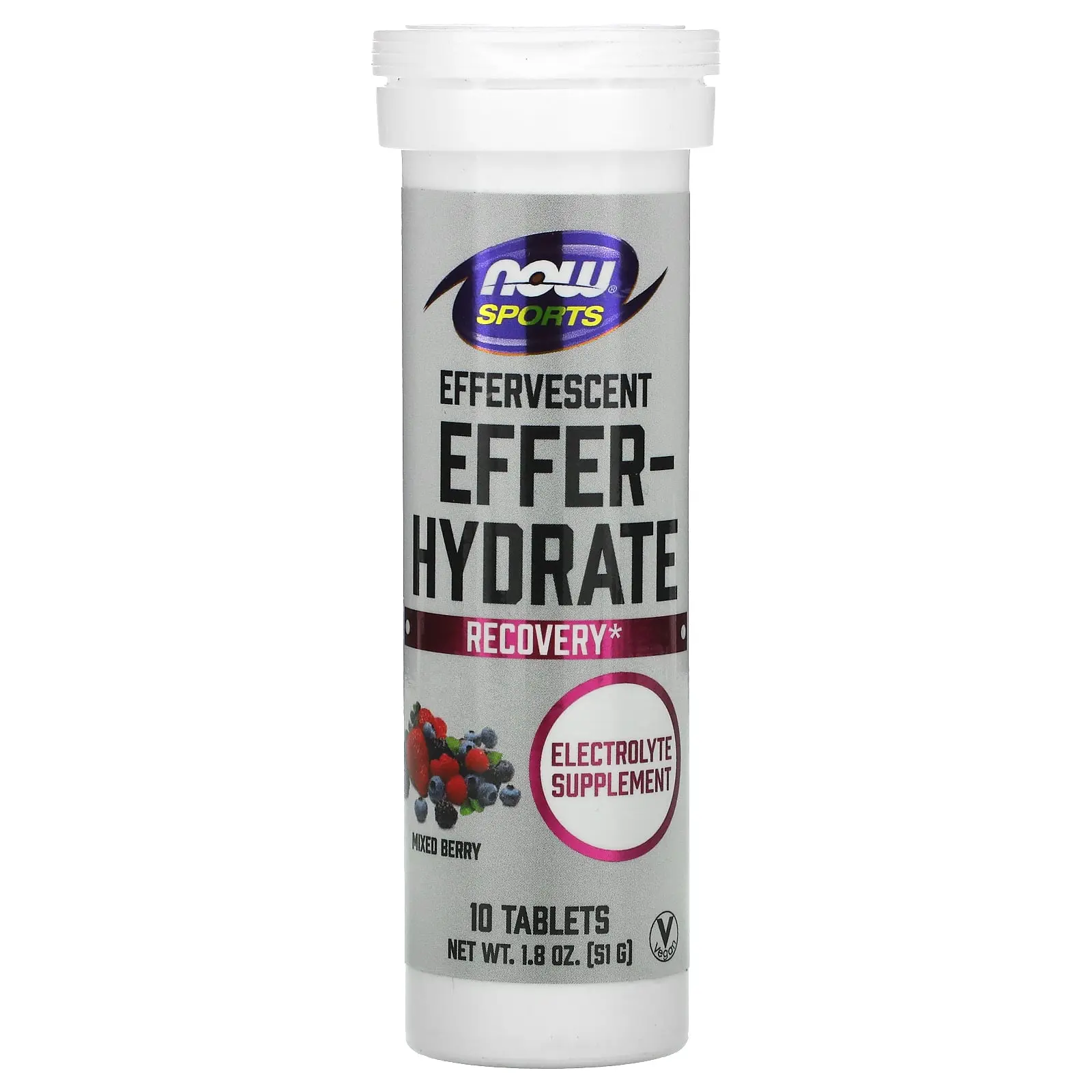 NOW Foods Sports, Effer-Hydrate, Mixed Berry, 10 Tablets, 1.8 oz (51 g)