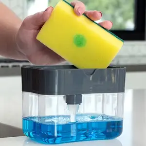 Fashionable Metal Color Kitchen Dish Soap Dispenser with Sponge Holder, Leak-Proof Pump Head, Complete Sink Organization Solution, Soap Container