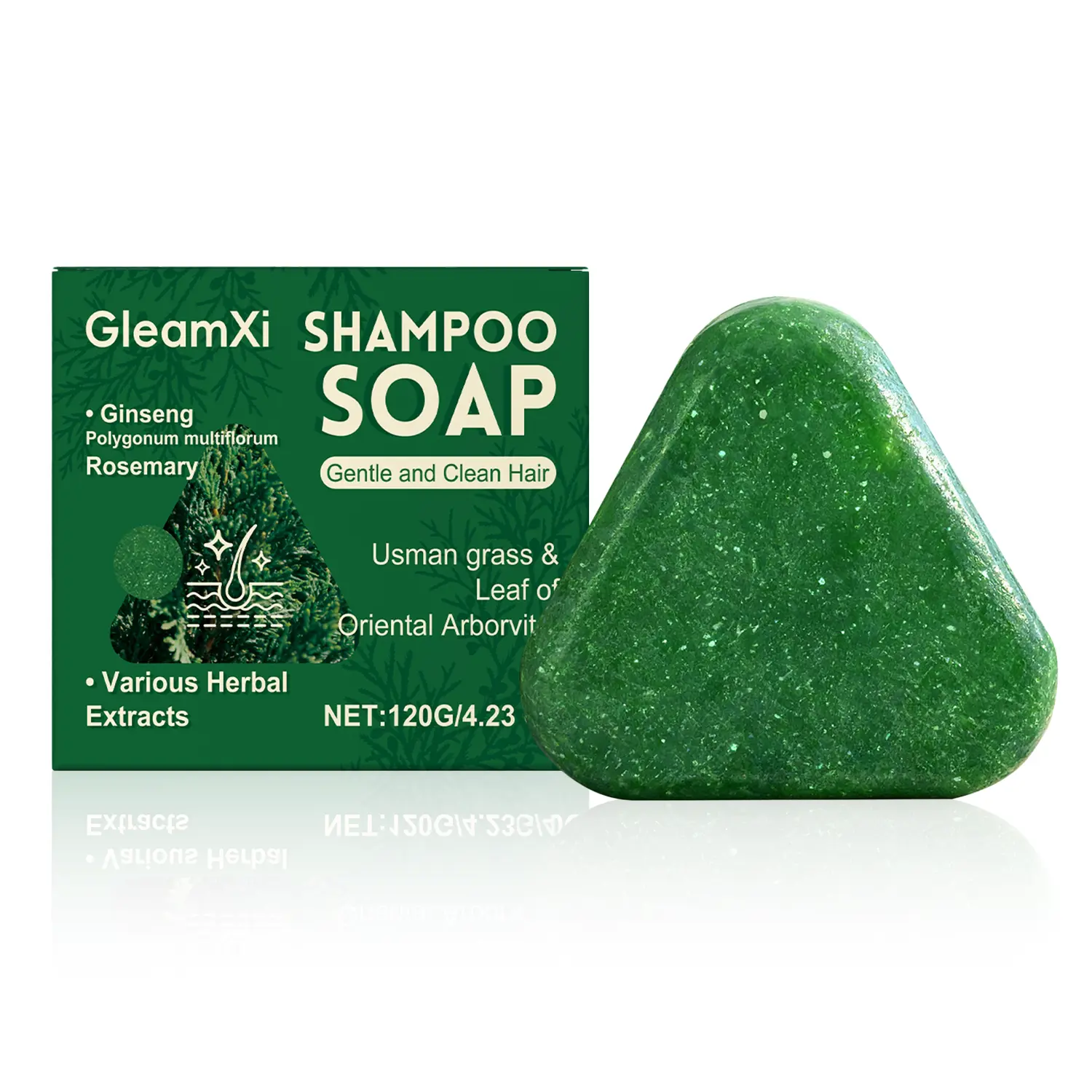 Natural Shampoo Bar for Women & Men, Herbal Solid Shampoo with Usman Grass, Polygonum Multiflorum & Rosemary, Moisturizing, Cleansing & Volumizing Hair Care Bar, 120g