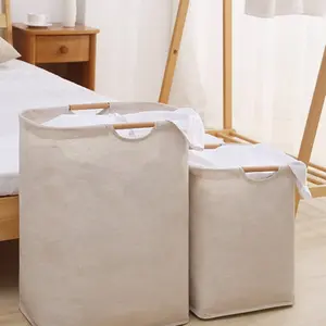 Foldable Wooden Handle Laundry Basket, Laundry Hamper, Durable Storage Bin for Clothes, Home Bathroom Organizer, Large Size Dirty Clothing Holder, Clothes Baskets