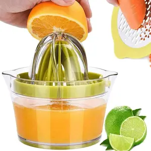 Citrus Lemon Orange Juicer Manual Hand Squeezer with Built-in Measuring Cup and Grater, 12OZ, Green