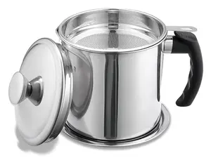 Bacon Grease Container With Strainer 48 oz Stainless Steel Oil Storage Pot Heat Resistant Fat Lid Easy Grip Handle For Frying Cooking Grease Silver