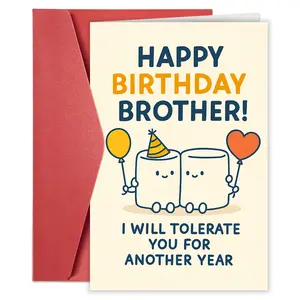 1pc Funny Brother Sister Birthday Card with Cute Marshmallow Rooster Design - Sibling Celebration Gift from Brother or Sister, Marshmallow Rooster for Birthday Party, Paper Greeting Card for Sibling Celebration