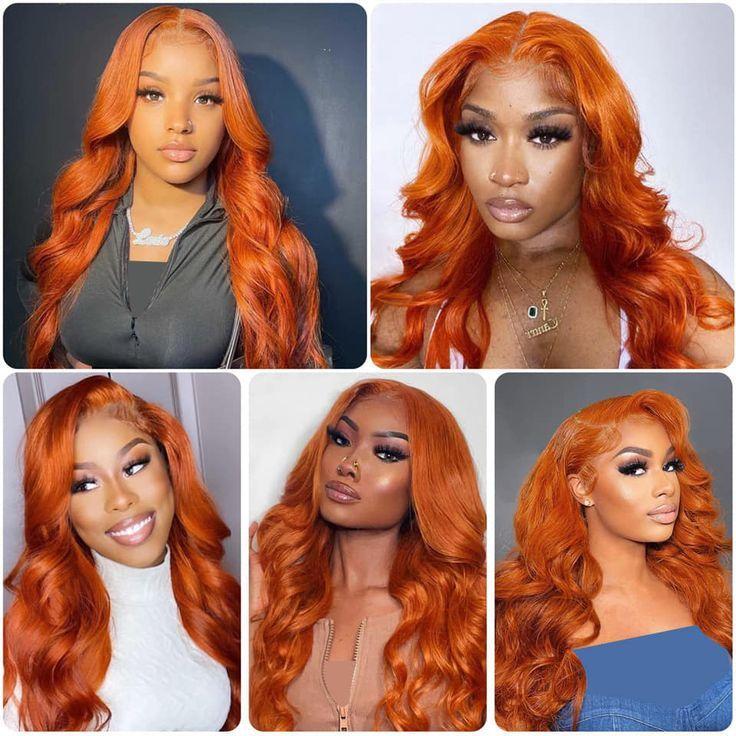 Bling Hair Bone Straight Ginger Orange 13x6 Lace Front Human Hair Wigs 33# Colored Preplucked Wig Transparent 13x4 Straight Lace Frontal Wigs For Women 180Density