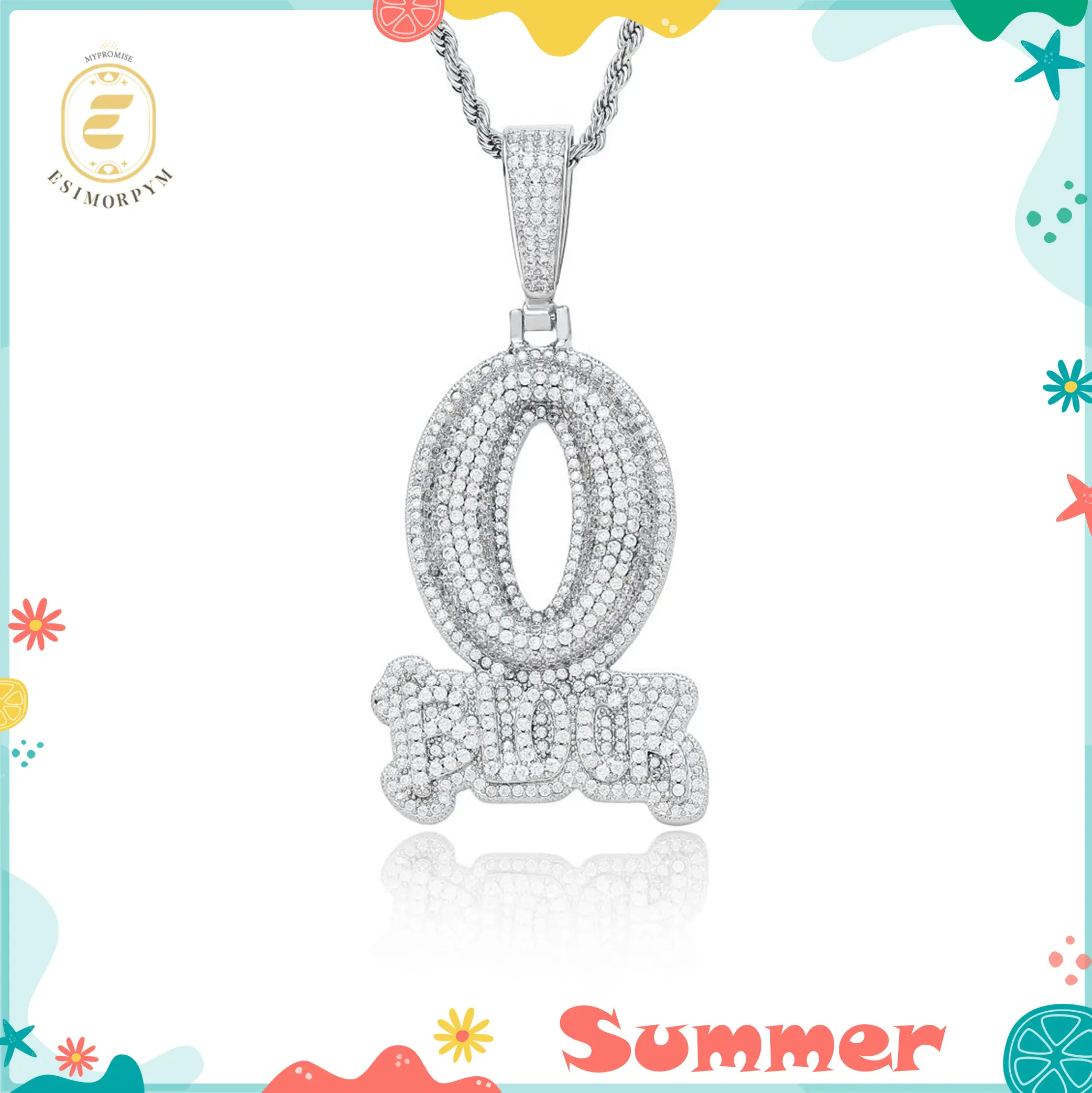 Hip Hop Bling O Block Letter Pendant Necklace for Men Women Birthday Wedding Engagement Anniversary Valentine's Day Gift Daily Wear cuban link chain