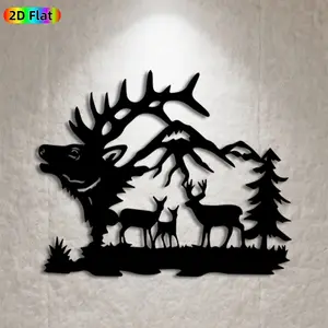 1pc Elk & Mountain Metal Wall Art, Majestic Elk & Mountain Statue Mural, Ideal Gift for Christmas, New Year, Wildlife Decor Enthusiasts, Weather-Resistant Metal Wall Decor Wall Sculptures, Perfect for Outdoor Fence & Indoor Living Room Wall, Nature Lovers