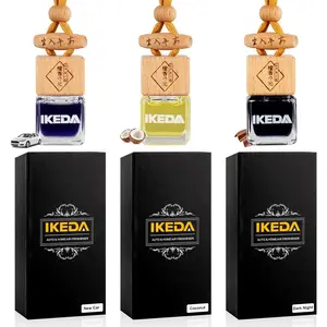 Ikeda Car Air Freshener, Hanging Essential Oil Diffuser For Automotive, 45+ days Long Lasting Fragrance, Includes: Dark Night and Coconut and New Car (10ml Pack of 3)