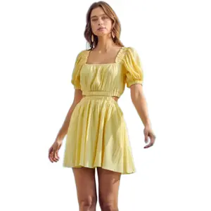Yellow Summer Dress Casual Fabric Comfortable Day Womenswear Cut out