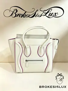 Pre-owned Celine Luggage Micro Bag | White Leather with Purple Trim, Top Handle & Crossbody for Everyday & Street Style