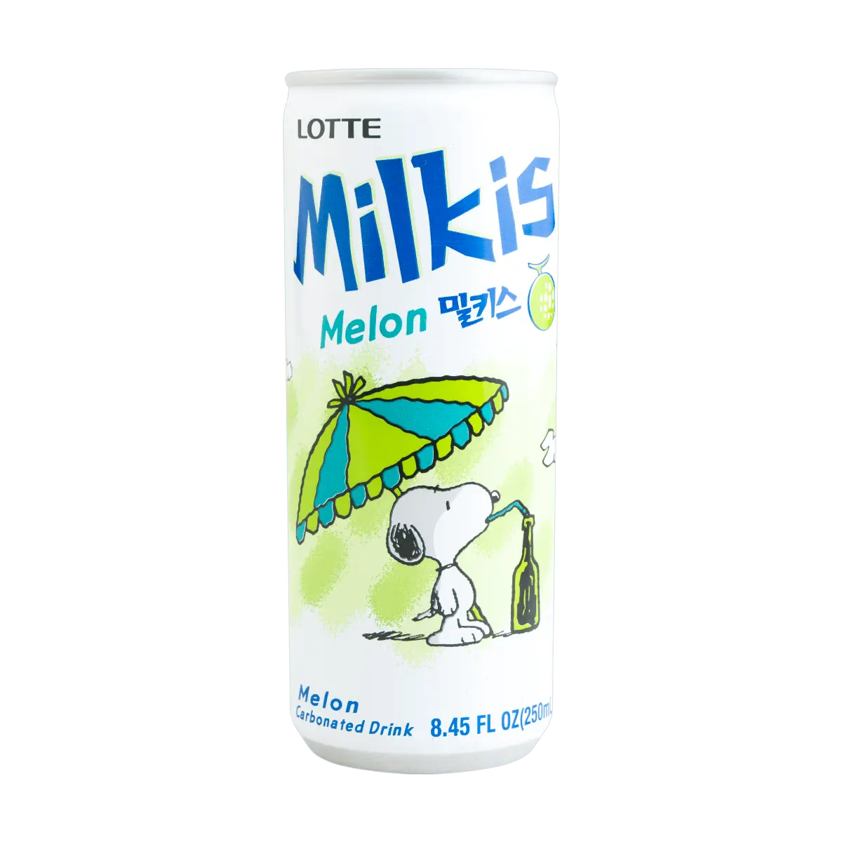 LOTTE Milk Soda Drink - Melon Flavor Carbonated Beverage, 250ml Cans (Snoopy/Regular Packaging)