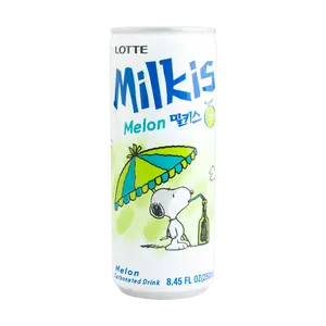 LOTTE Milk Soda Drink - Melon Flavor Carbonated Beverage, 250ml Cans (Snoopy/Regular Packaging)