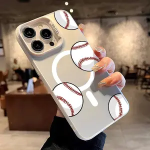 Fashinable Baseball Pattern Magnetic Phone Case for iPhone 15 16 14 Pro Max 13 12 11 XR XS Plus Shockproof Non Slip Military-Grade Protection slim Cover Cellphone Protective Smartphone Casing