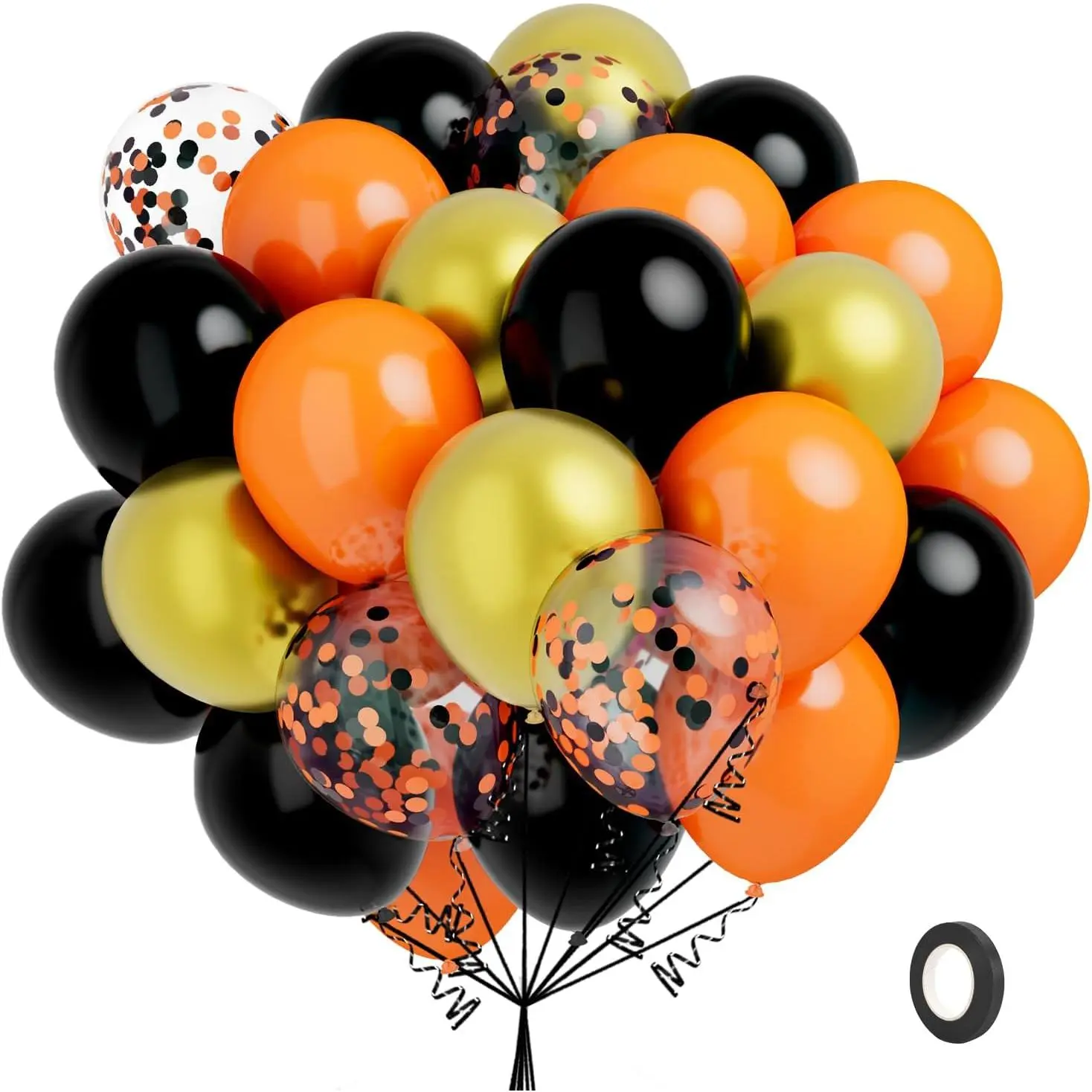 Orange Black  Balloons, 60 count Halloween Balloons, 12 Inch Black and Orange Latex Balloon and Confetti Balloon, Party Balloons for Graduation Halloween Birthday Fall Thanksgiving Party Decorations