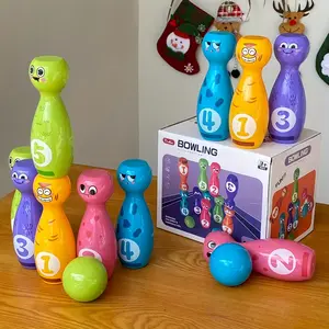 Cartoon Bowling Toy Set with Fun Facial Prints, Exquisite Heat Transfer, Colorfast & Scratch-Resistant, Gift Box Packed, Includes 10 Pins & 2 Balls, Ideal Holiday Gifts for Kids