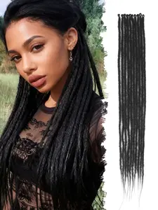 Dreadlock Extensions Braiding Hair 4 Pack(40Strands) Thin 0.6cm Dreadlock Handmade Hip-Hop Style Dreadlocks Extensions 24 Inch Synthetic Braids Heat Resistant Hair Extension
