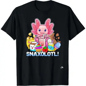 Pet Axolotl - Snaxolotl - Cute Snacks, Funny Kawaii T-Shirt Men's Graphic Tee Crewneck Graphic Printed Unisex Cotton T-shirt for Men Fashion Men's Top for Daily Wear made in usa
