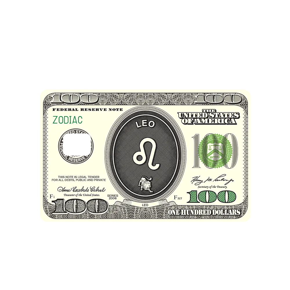 Zodiac Sign "Leo" One Hundred Dollar Bill USD Credit Debit EBT Chip Card Vinyl High Gloss Cover Sticker Decorative Waterproof Stain Resistant