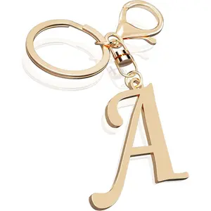 Cute Stainless Steel Gold Initial Letter Keychain for Women Girl, Charms for Key Handbag Backpack Bag, Personalized Gift