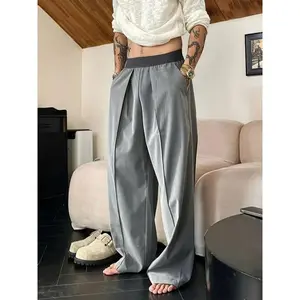 Men's Wide Leg Beige Chinos, Relaxed Fit Casual Pants for Spring Fall Outfits