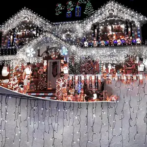 2PC 400LED 8 Modes Curtain Fairy Lights 10M Waterproof Timer Memory Function Cool White for Christmas Holiday Wedding Party Decorations Children's Day Friendly Outdoors Set Ornaments
